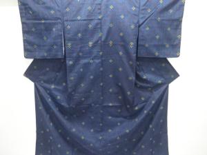 松皮菱に花模様織り出し手織り紬着物